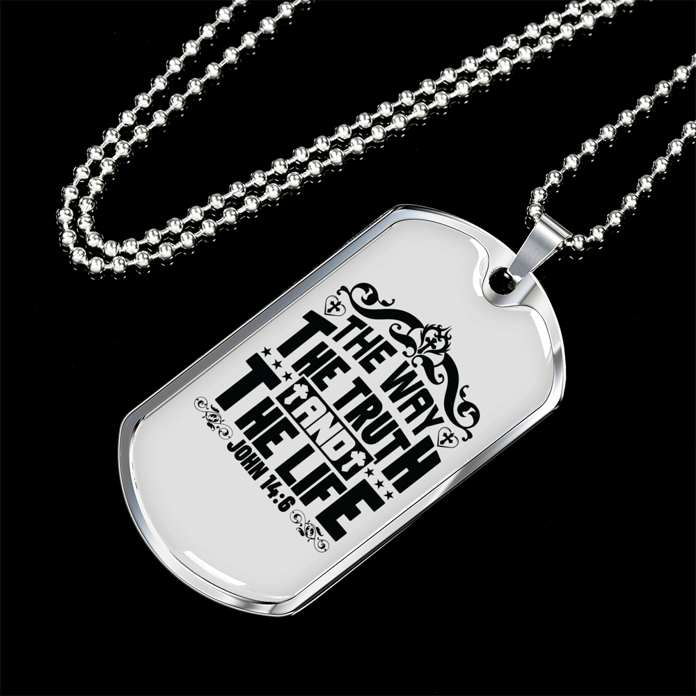 The Way The Truth Christian Necklace Stainless Steel or 18k Gold Dog Tag 24" Chain-Express Your Love Gifts