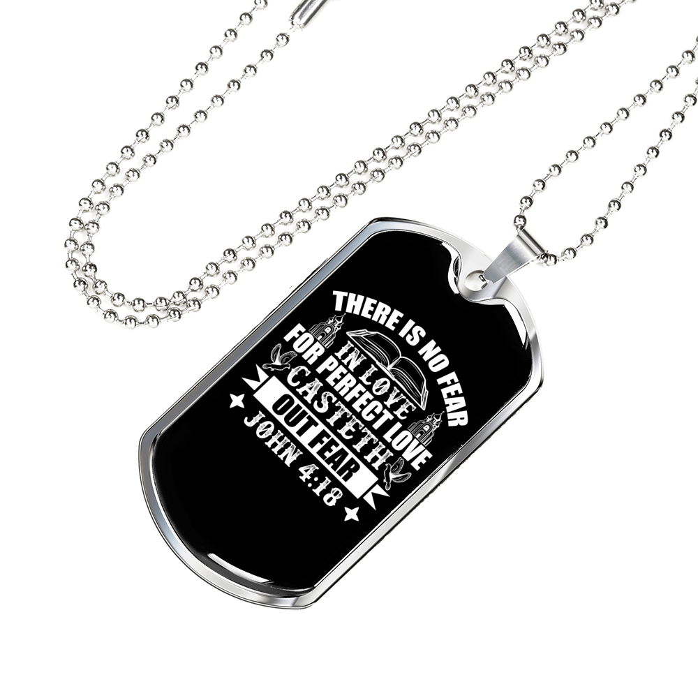 There Is No Fear Christian Necklace Stainless Steel or 18k Gold Dog Tag 24" Chain-Express Your Love Gifts