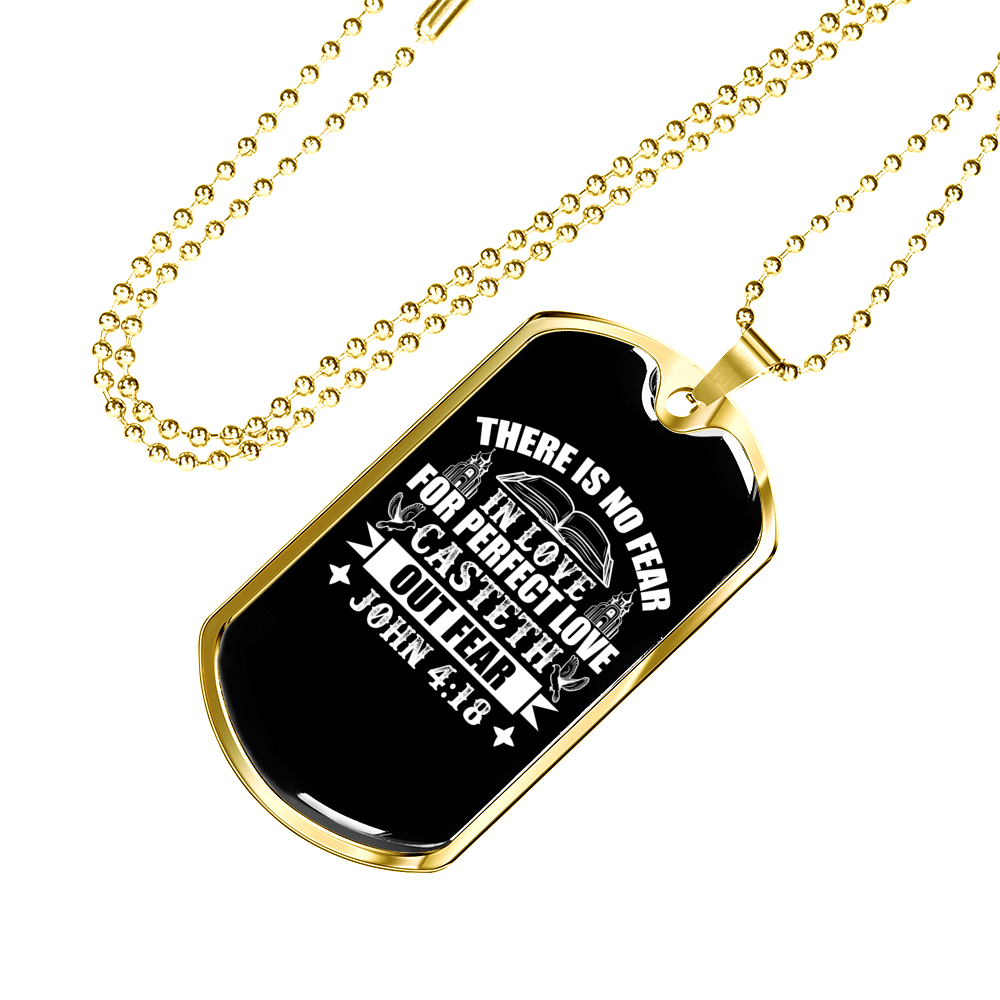 There Is No Fear Christian Necklace Stainless Steel or 18k Gold Dog Tag 24" Chain-Express Your Love Gifts