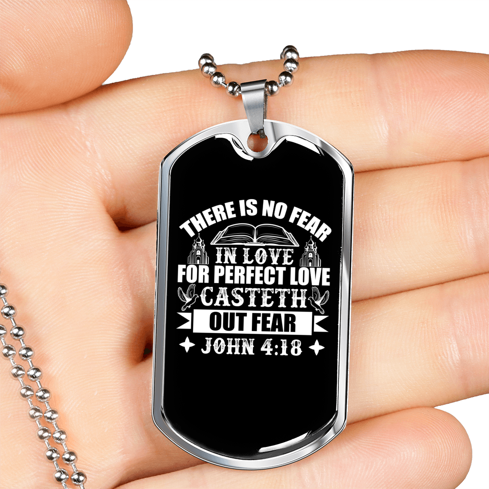 There Is No Fear Christian Necklace Stainless Steel or 18k Gold Dog Tag 24" Chain-Express Your Love Gifts