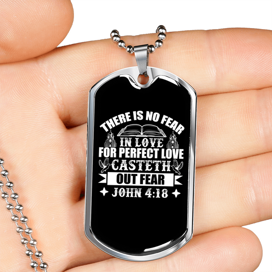 There Is No Fear Christian Necklace Stainless Steel or 18k Gold Dog Tag 24" Chain-Express Your Love Gifts