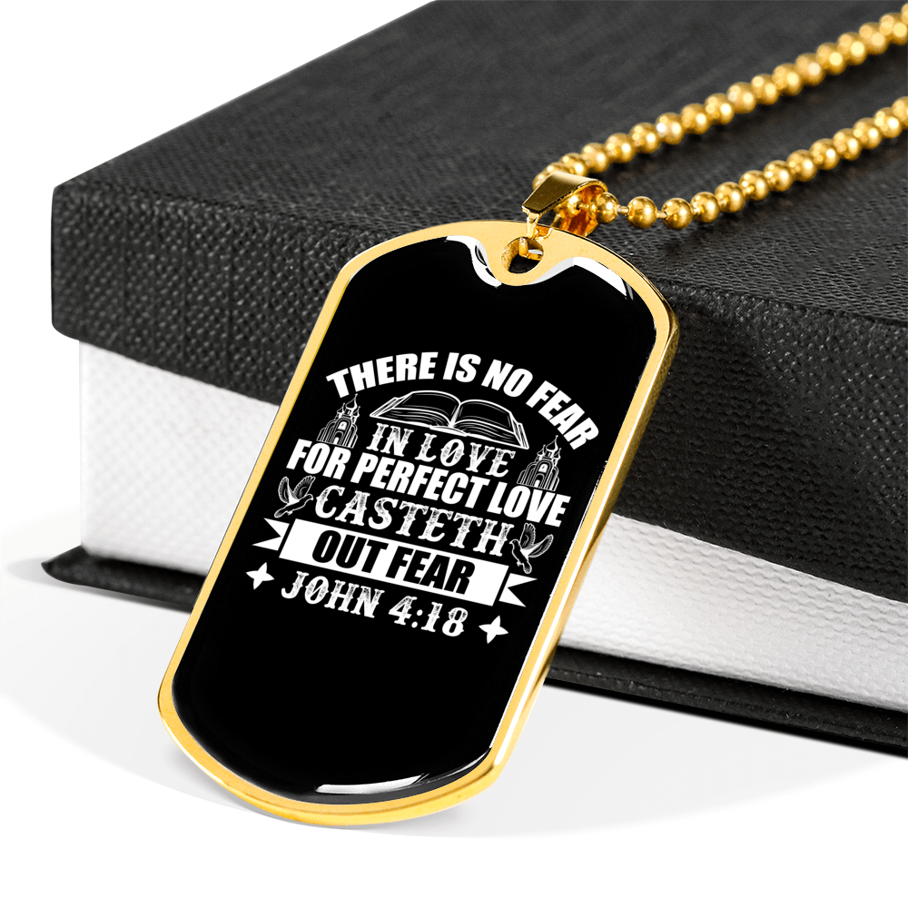 There Is No Fear Christian Necklace Stainless Steel or 18k Gold Dog Tag 24" Chain-Express Your Love Gifts
