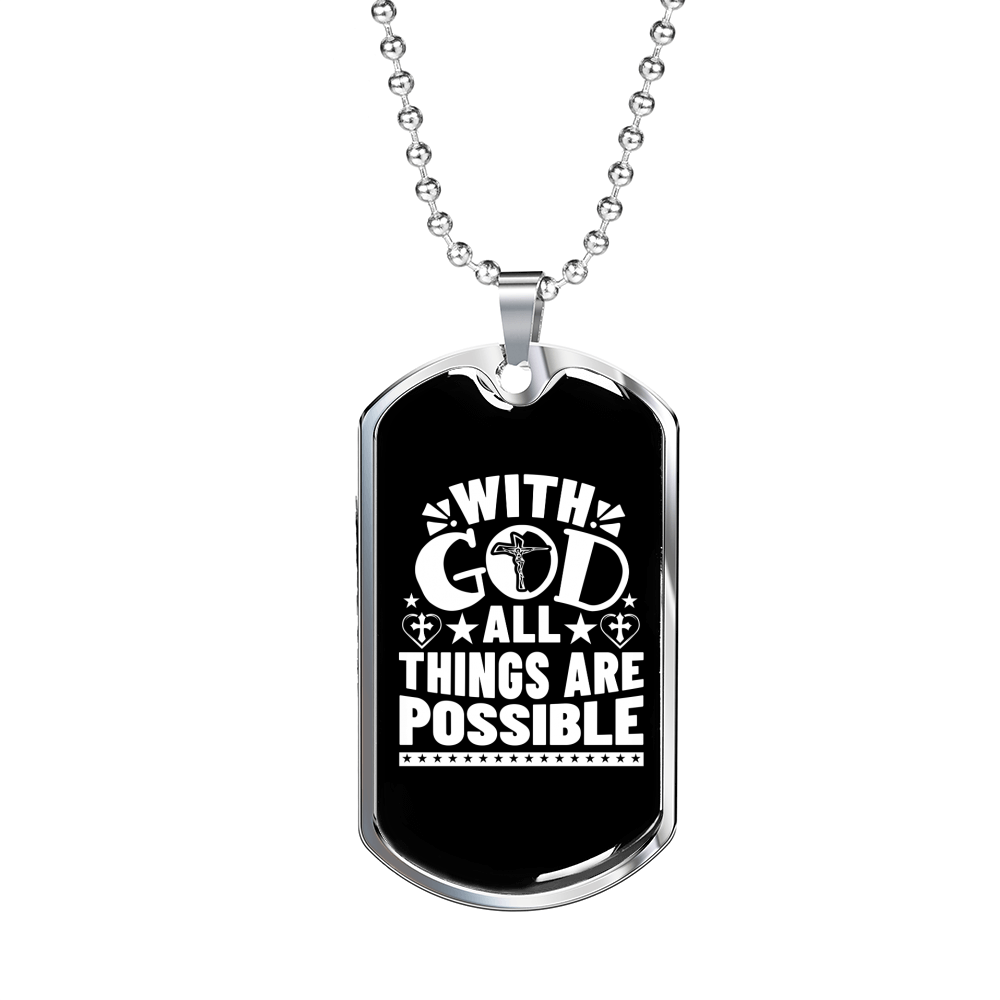 Things Are Posible White Christian Necklace Stainless Steel or 18k Gold Dog Tag 24" Chain-Express Your Love Gifts