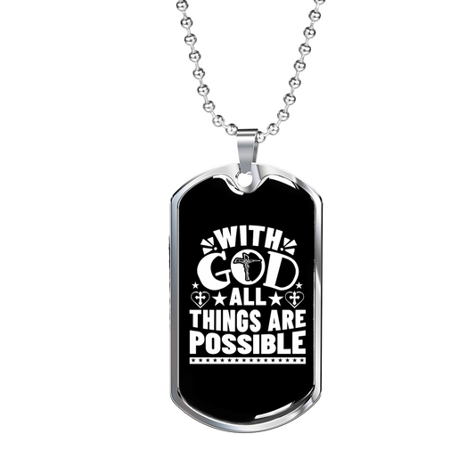 Things Are Posible White Christian Necklace Stainless Steel or 18k Gold Dog Tag 24" Chain-Express Your Love Gifts