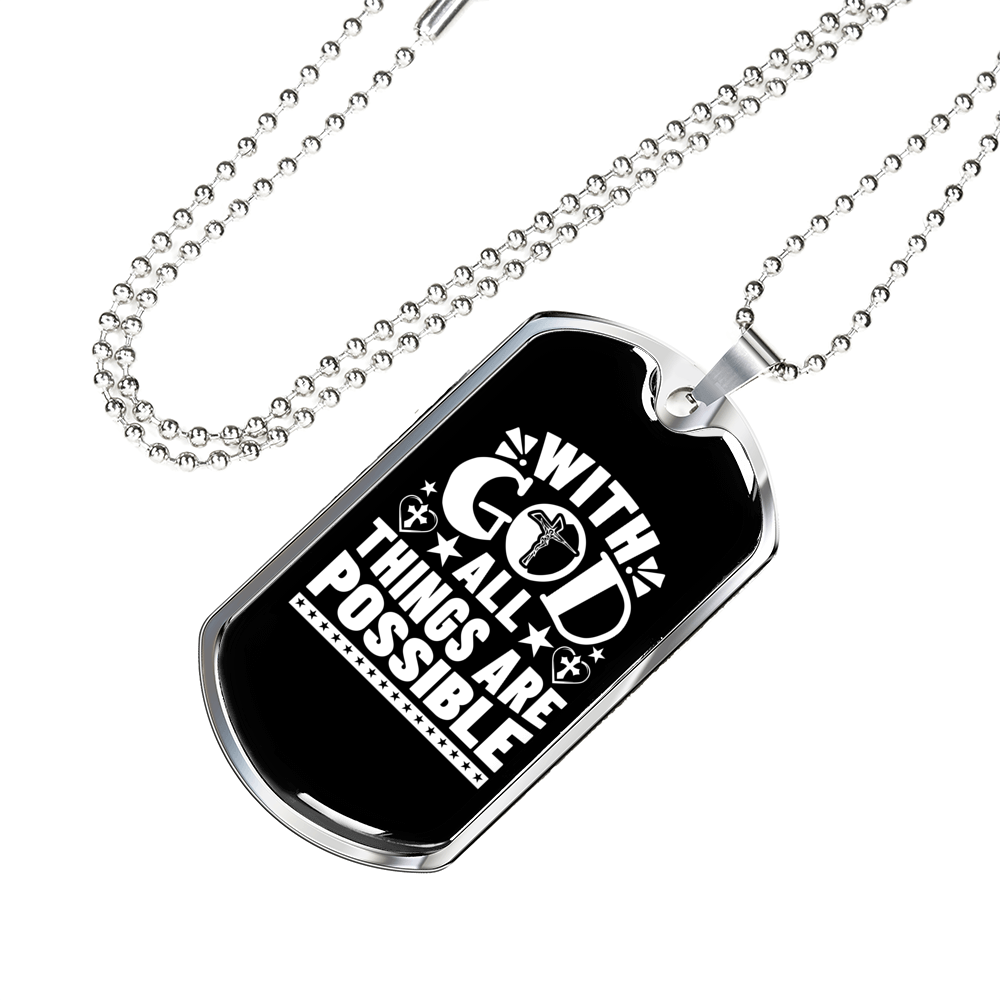 Things Are Posible White Christian Necklace Stainless Steel or 18k Gold Dog Tag 24" Chain-Express Your Love Gifts