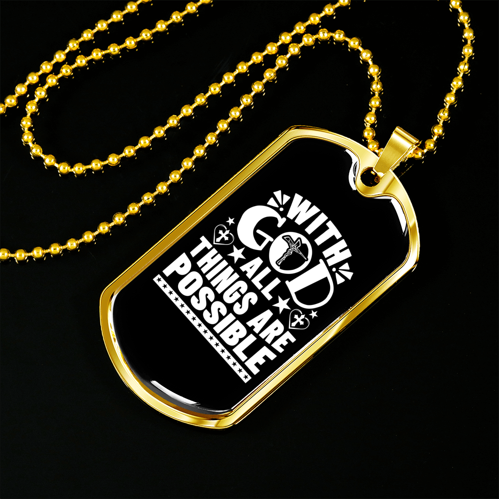 Things Are Posible White Christian Necklace Stainless Steel or 18k Gold Dog Tag 24" Chain-Express Your Love Gifts