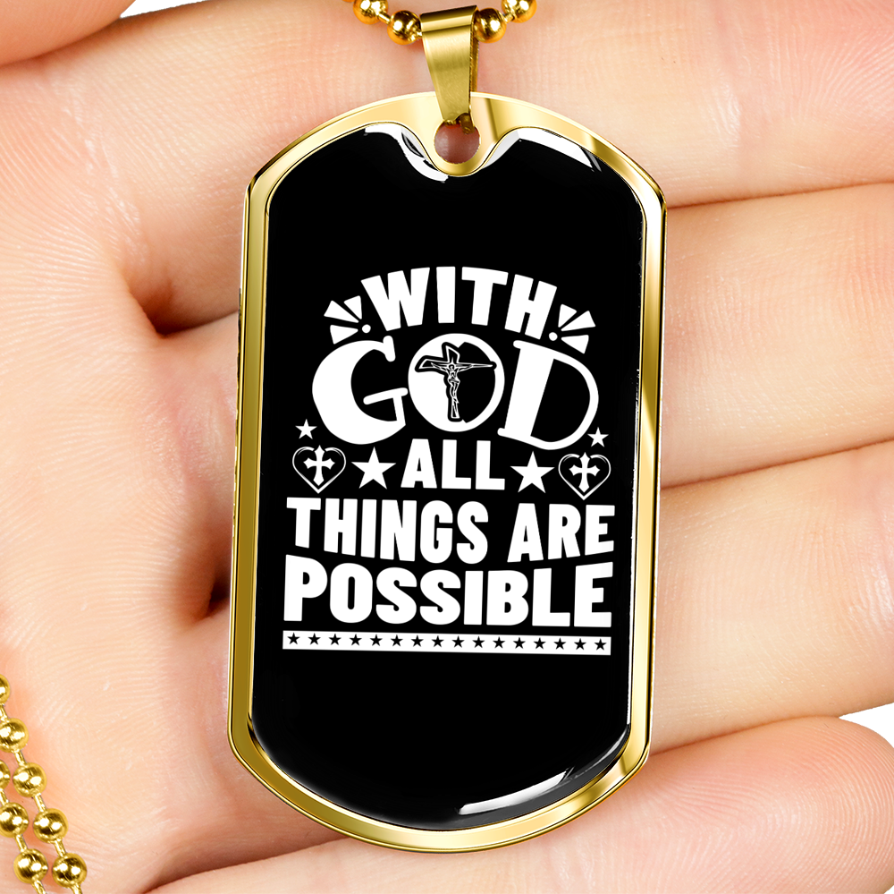 Things Are Posible White Christian Necklace Stainless Steel or 18k Gold Dog Tag 24" Chain-Express Your Love Gifts