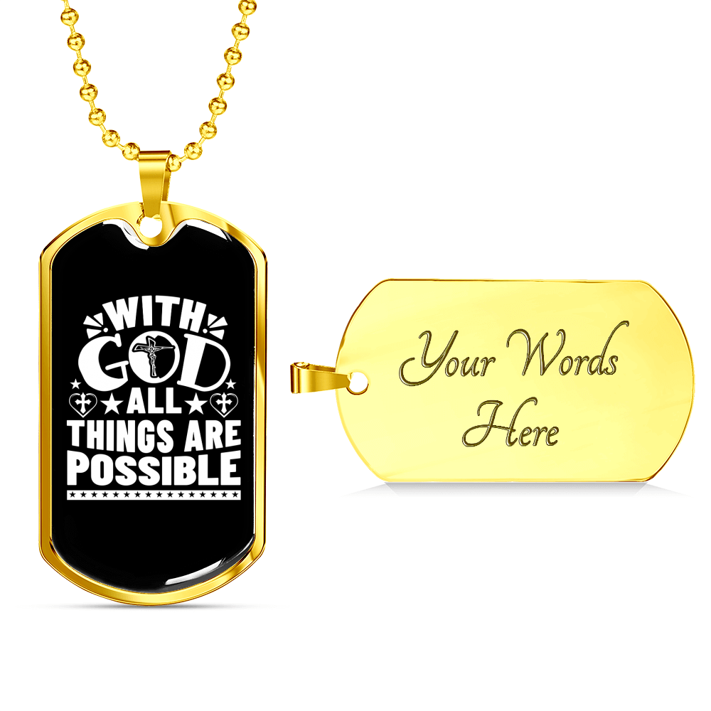 Things Are Posible White Christian Necklace Stainless Steel or 18k Gold Dog Tag 24" Chain-Express Your Love Gifts