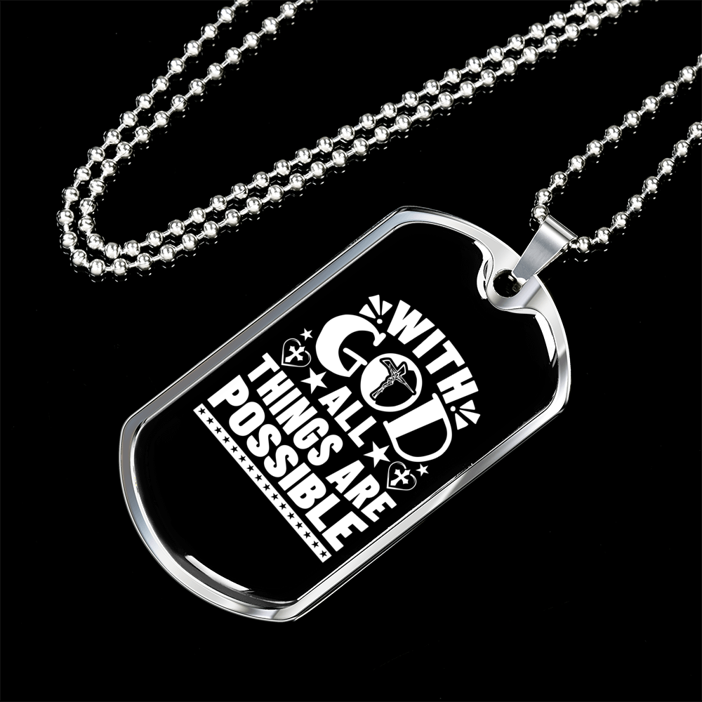 Things Are Posible White Christian Necklace Stainless Steel or 18k Gold Dog Tag 24" Chain-Express Your Love Gifts
