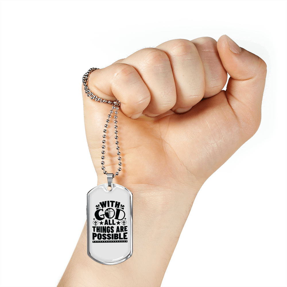 Things Are Possible Christian Necklace Stainless Steel or 18k Gold Dog Tag 24" Chain-Express Your Love Gifts