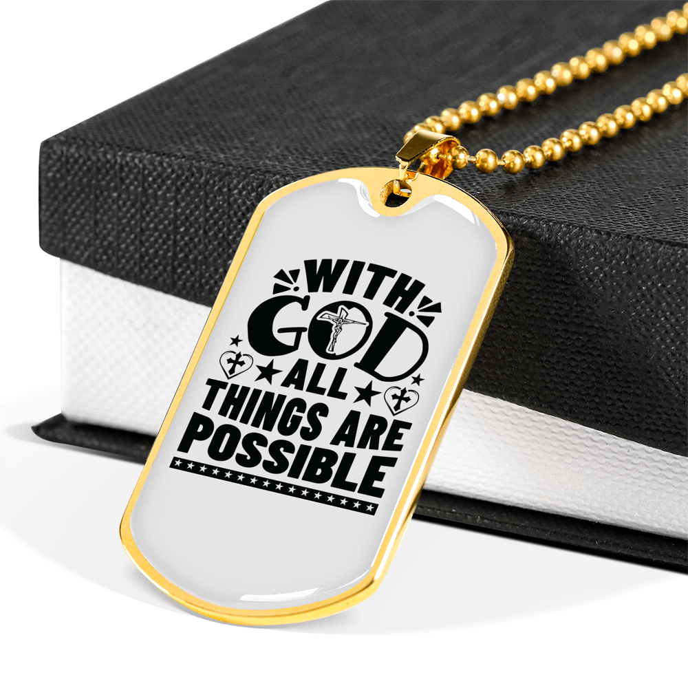 Things Are Possible Christian Necklace Stainless Steel or 18k Gold Dog Tag 24" Chain-Express Your Love Gifts