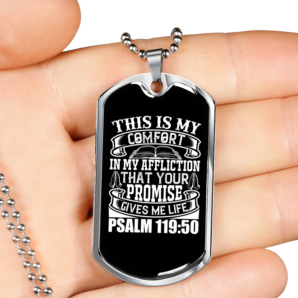 This Is My Comfort Christian Necklace Stainless Steel or 18k Gold Dog Tag 24" Chain-Express Your Love Gifts