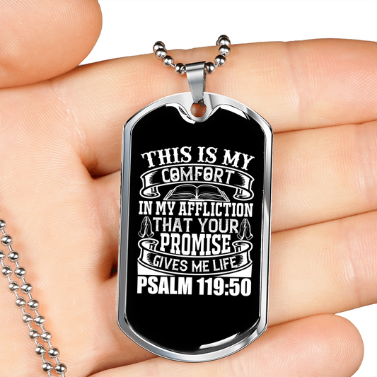 This Is My Comfort Christian Necklace Stainless Steel or 18k Gold Dog Tag 24" Chain-Express Your Love Gifts