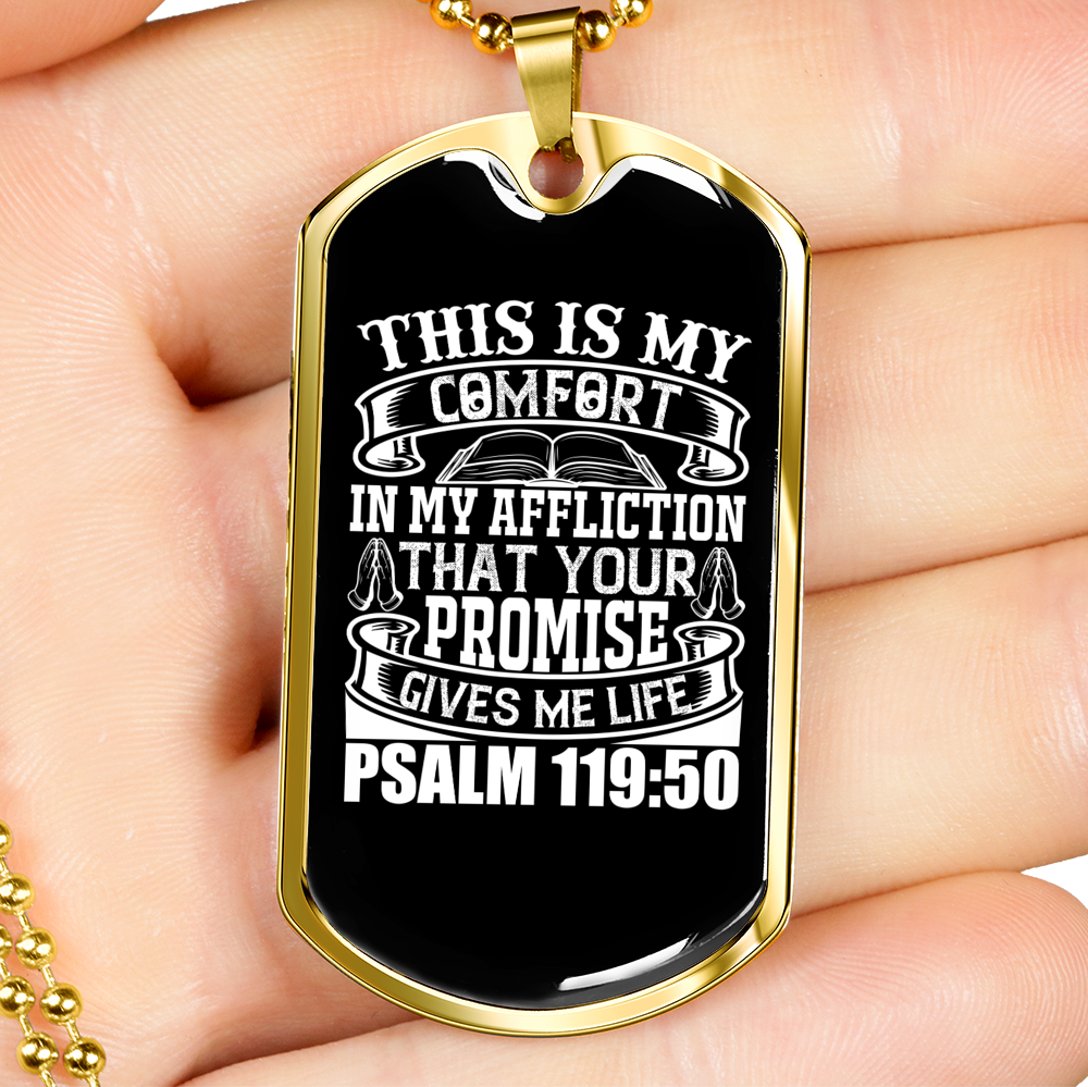 This Is My Comfort Christian Necklace Stainless Steel or 18k Gold Dog Tag 24" Chain-Express Your Love Gifts