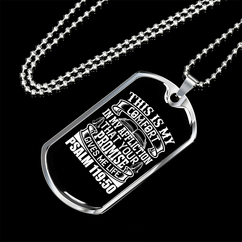 This Is My Comfort Christian Necklace Stainless Steel or 18k Gold Dog Tag 24" Chain-Express Your Love Gifts