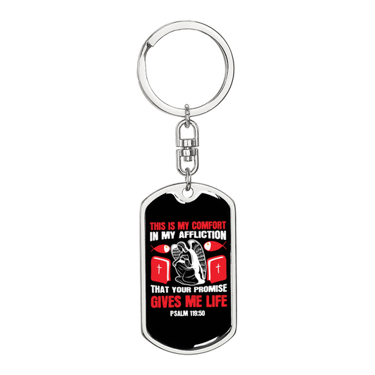 This Is My Comfort Psalm 119:50 Keychain Stainless Steel or 18k Gold Dog Tag Keyring-Express Your Love Gifts