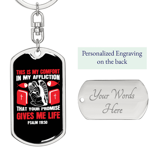 This Is My Comfort Psalm 119:50 Keychain Stainless Steel or 18k Gold Dog Tag Keyring-Express Your Love Gifts