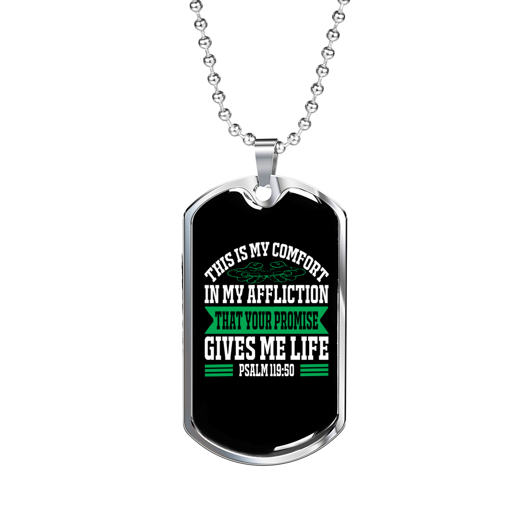 This Is My Comfort Psalm 119:50 Necklace Stainless Steel or 18k Gold Dog Tag 24" Chain-Express Your Love Gifts