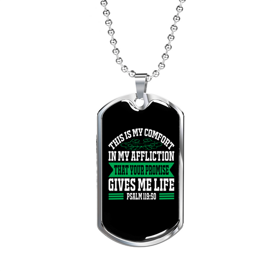 This Is My Comfort Psalm 119:50 Necklace Stainless Steel or 18k Gold Dog Tag 24" Chain-Express Your Love Gifts