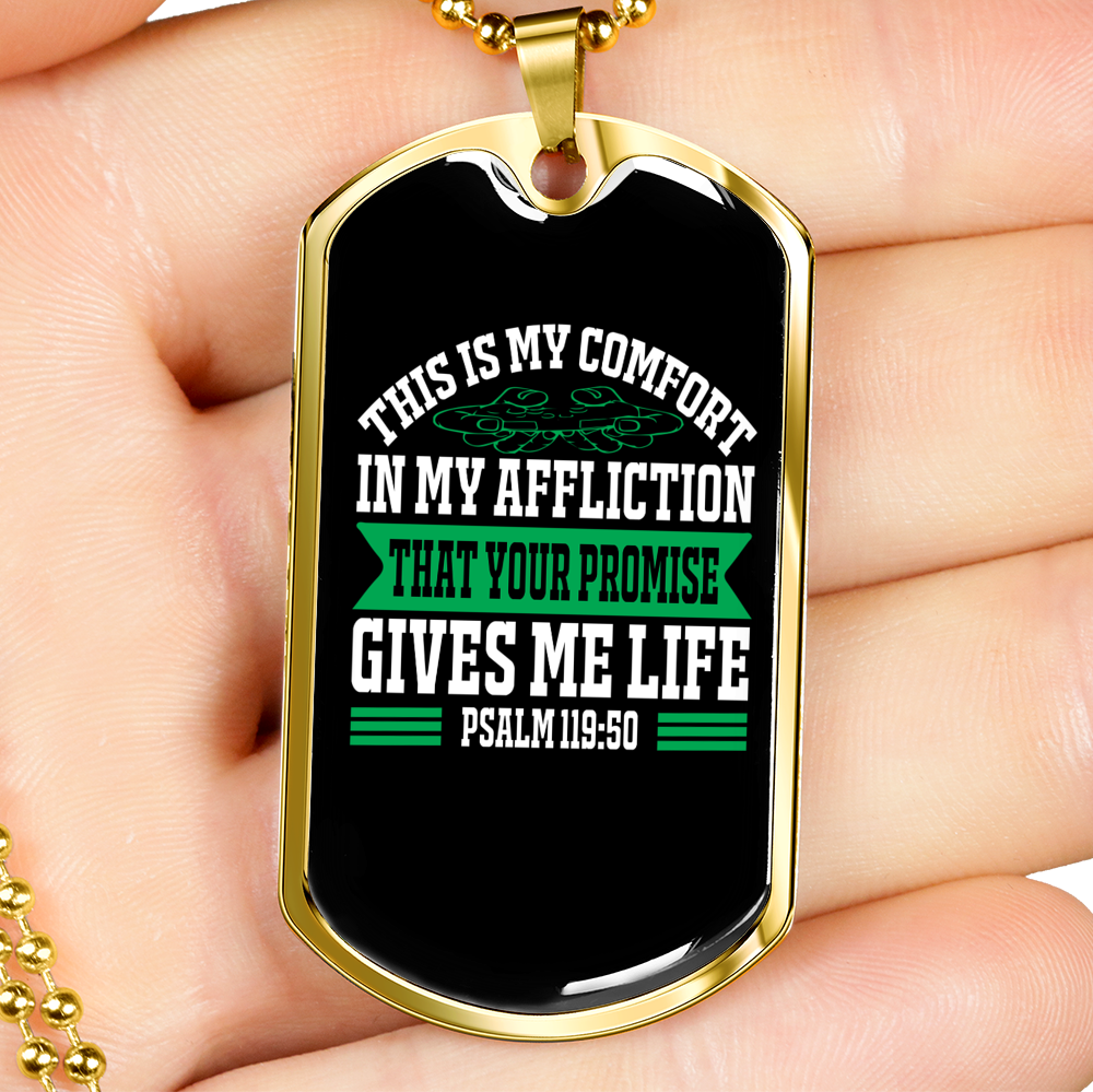 This Is My Comfort Psalm 119:50 Necklace Stainless Steel or 18k Gold Dog Tag 24" Chain-Express Your Love Gifts