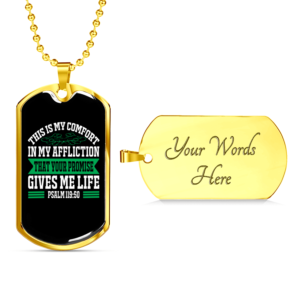 This Is My Comfort Psalm 119:50 Necklace Stainless Steel or 18k Gold Dog Tag 24" Chain-Express Your Love Gifts