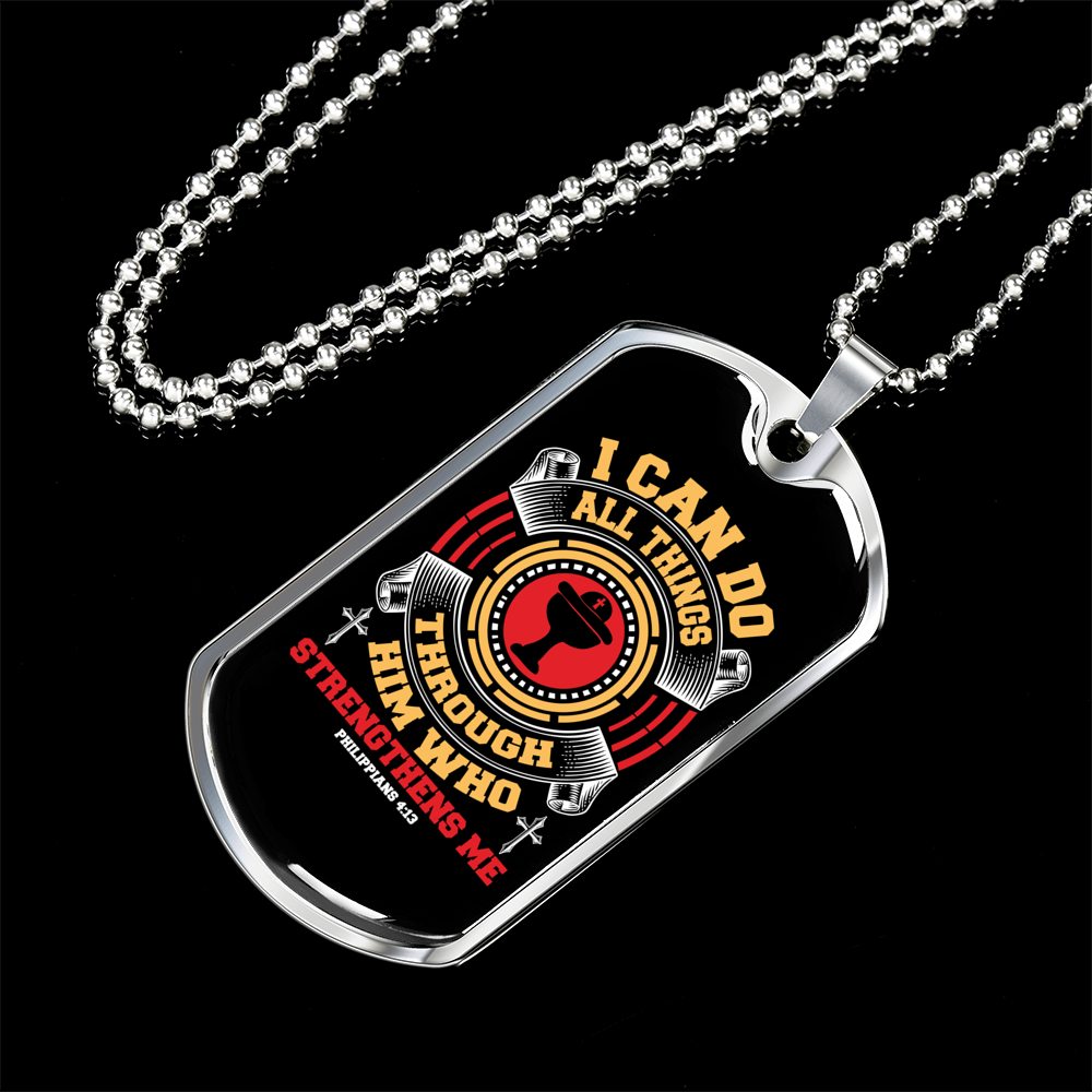 Through Him Christian Necklace Stainless Steel or 18k Gold Dog Tag 24" Chain-Express Your Love Gifts