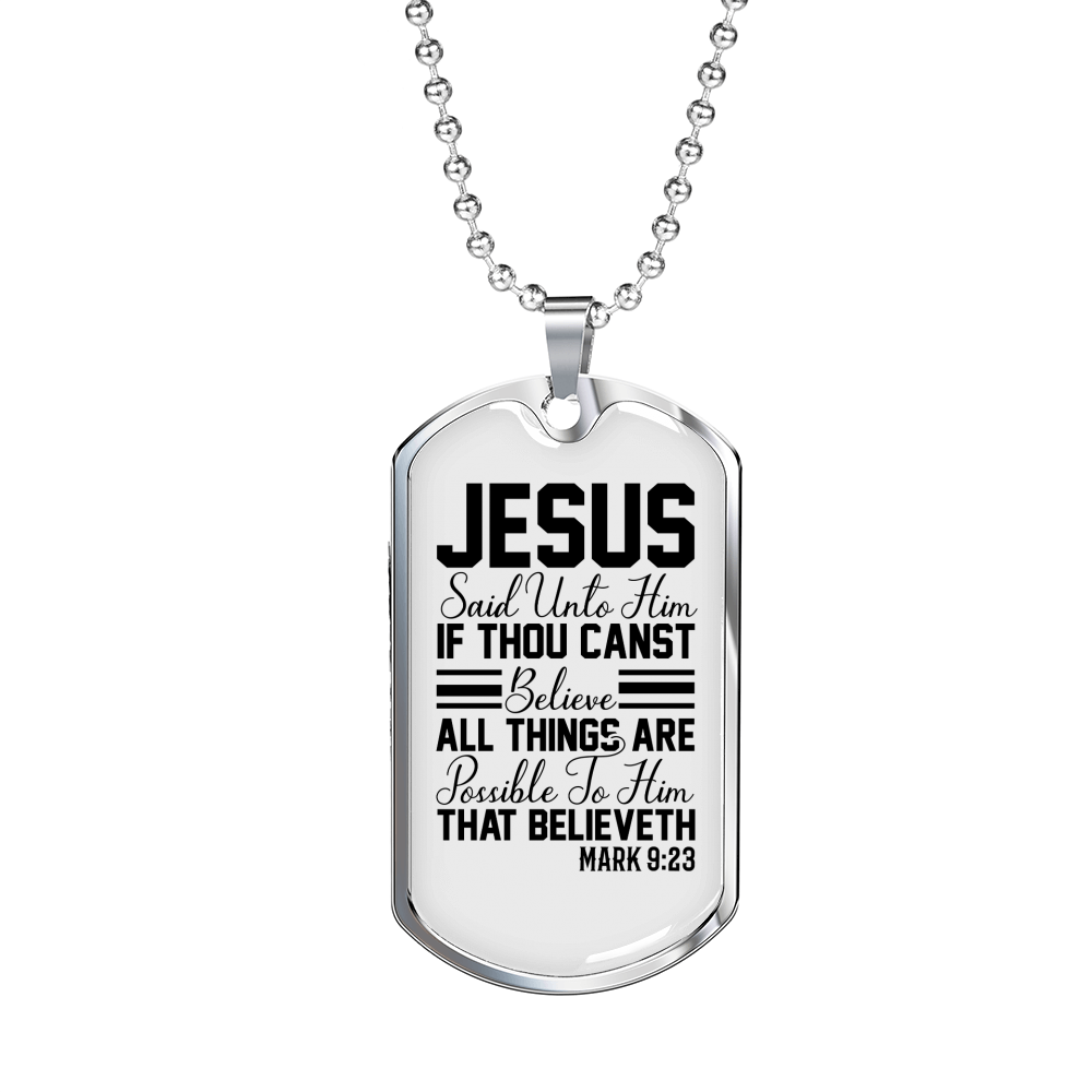 To Him That Believe Christian Necklace Stainless Steel or 18k Gold Dog Tag 24" Chain-Express Your Love Gifts