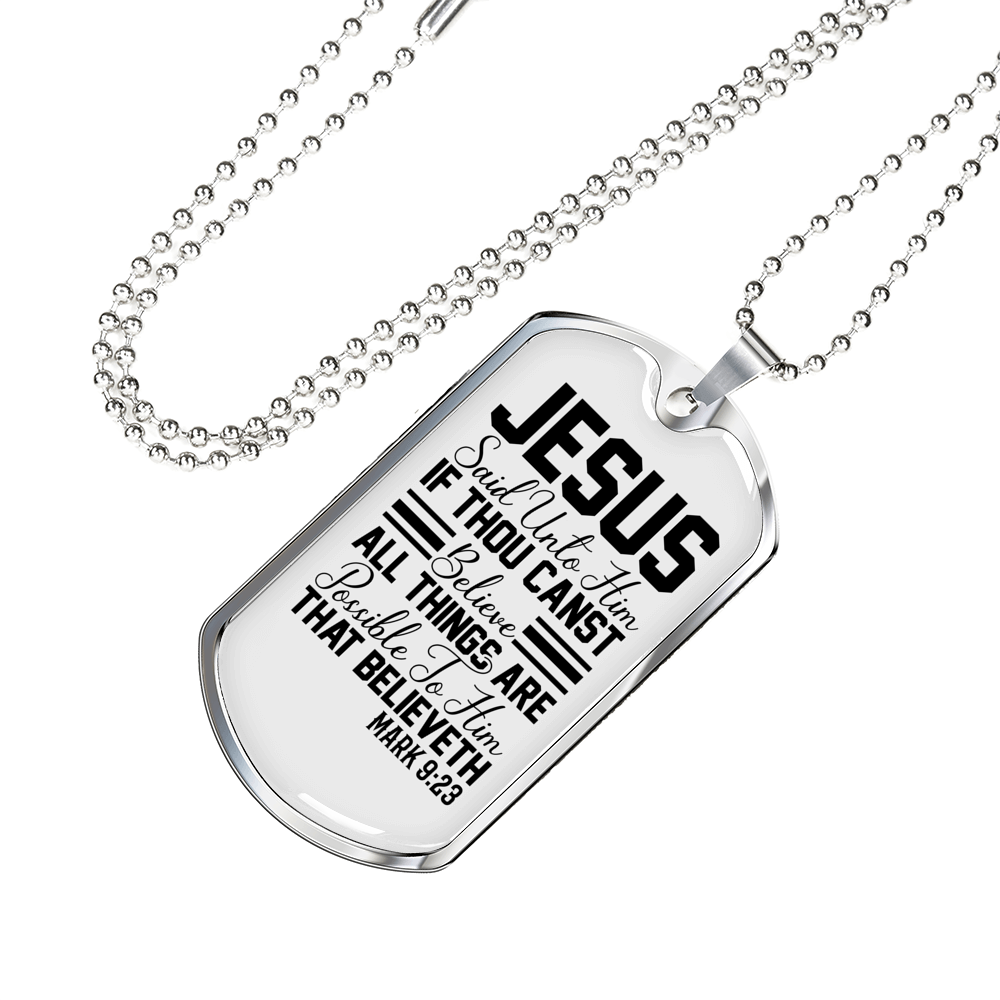 To Him That Believe Christian Necklace Stainless Steel or 18k Gold Dog Tag 24" Chain-Express Your Love Gifts
