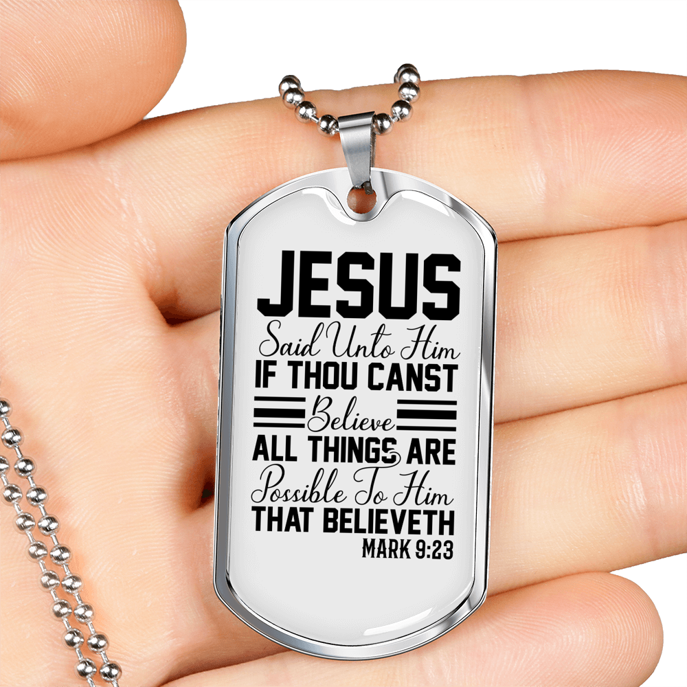 To Him That Believe Christian Necklace Stainless Steel or 18k Gold Dog Tag 24" Chain-Express Your Love Gifts