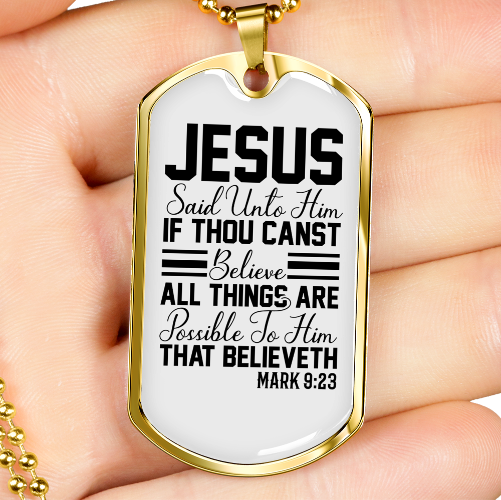 To Him That Believe Christian Necklace Stainless Steel or 18k Gold Dog Tag 24" Chain-Express Your Love Gifts
