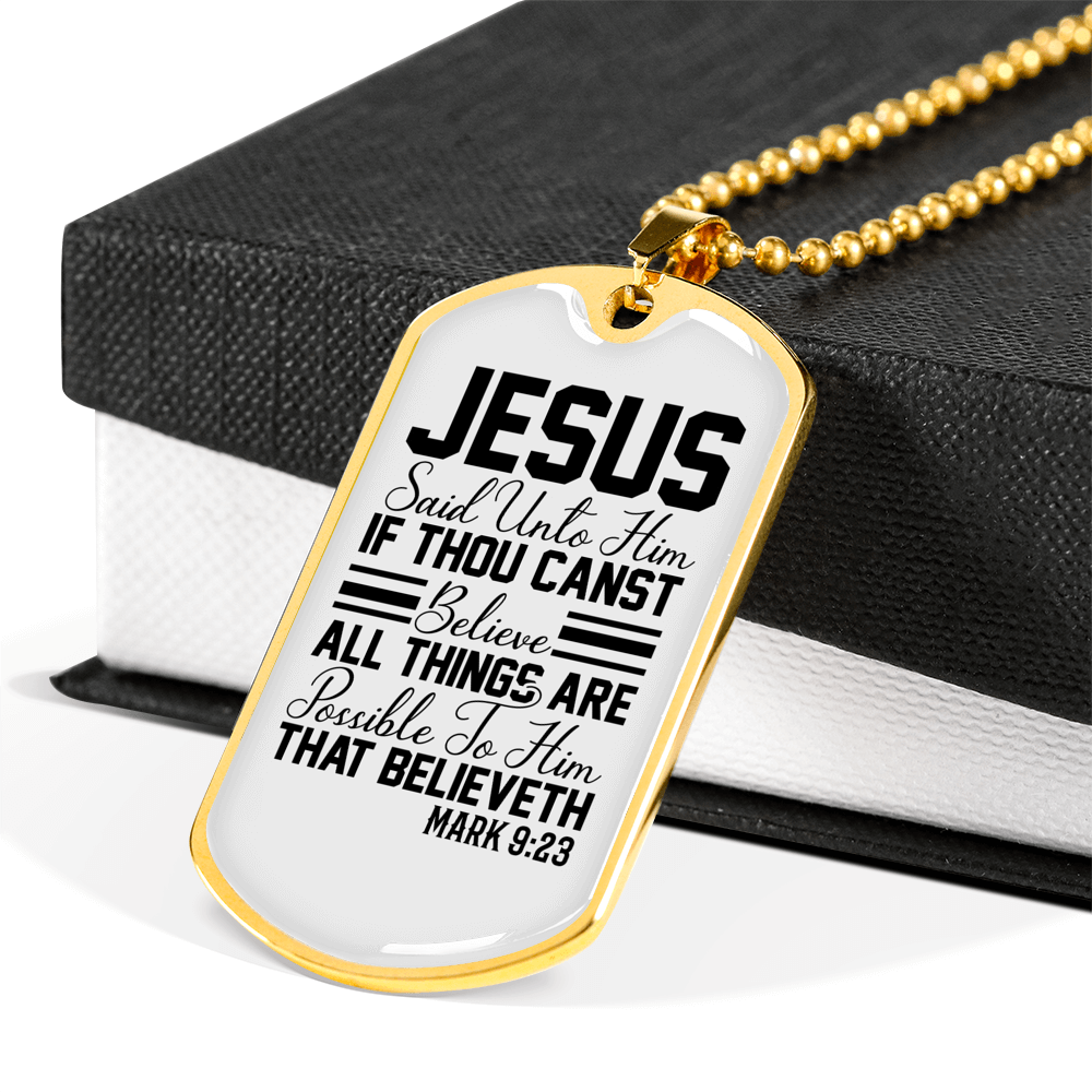 To Him That Believe Christian Necklace Stainless Steel or 18k Gold Dog Tag 24" Chain-Express Your Love Gifts