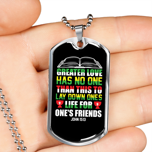 To Lay Down Ones Life Christian Necklace Stainless Steel or 18k Gold Dog Tag 24" Chain-Express Your Love Gifts