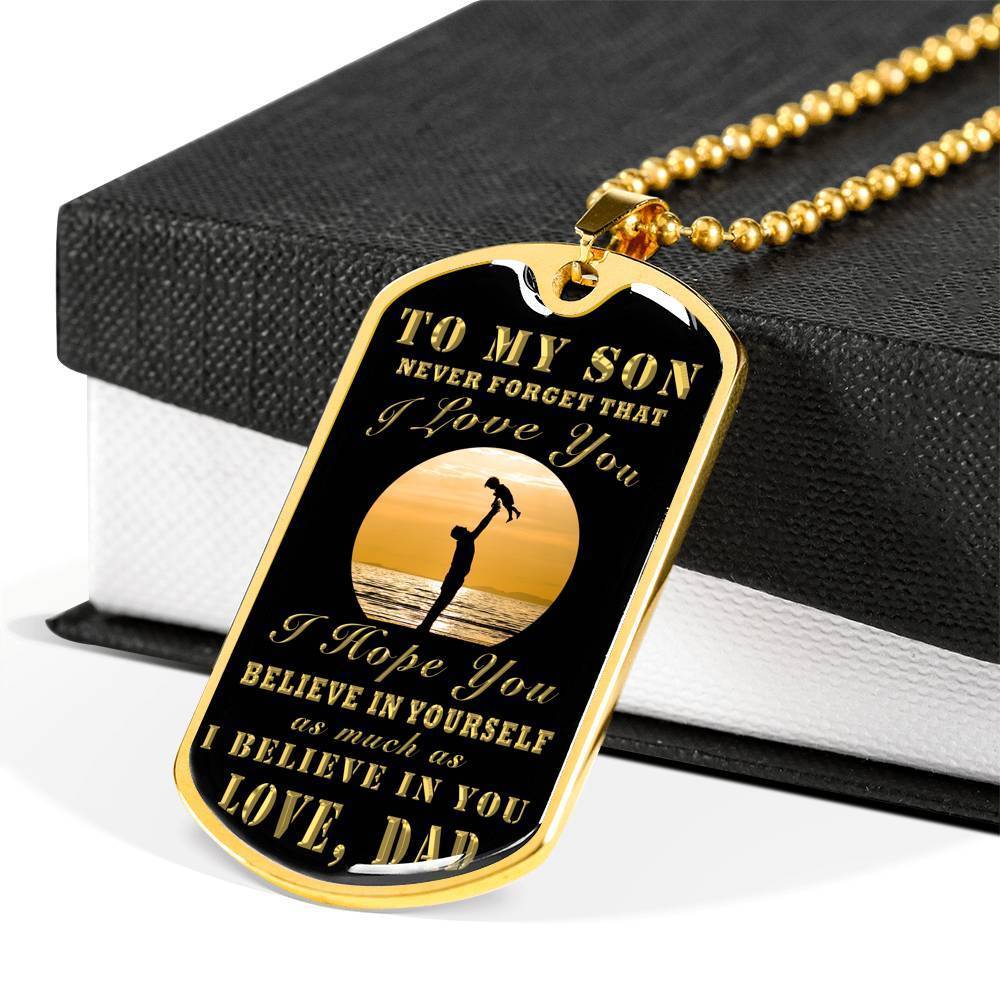 To My Son From Dad Dog Tag Stainless Steel or 18k Gold 24" Chain - Express Your Love Gifts