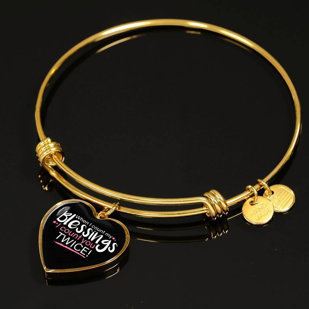 To My Wife Count My Blessings Heart Bangle Stainless Steel or 18k Gold 18-22""