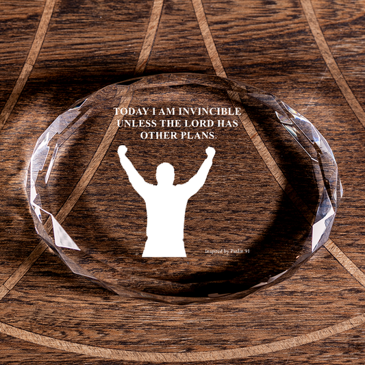 Today I am Invincible Unless the Lord Has Other Plans Faceted Oval Crystal Paperweight Christian Gift-Express Your Love Gifts
