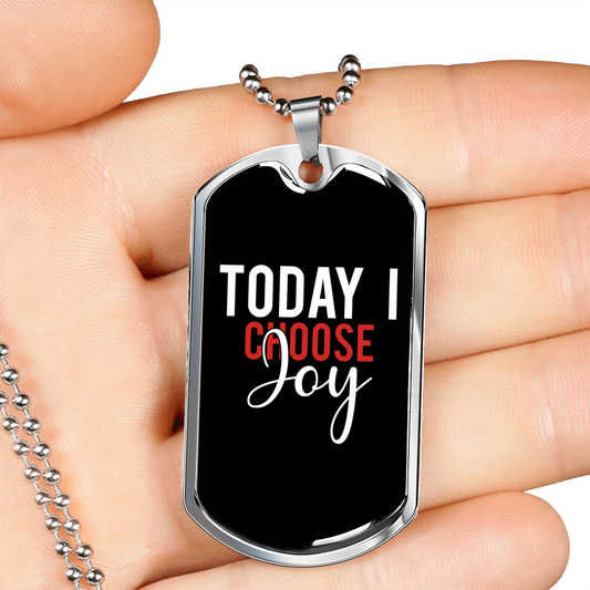 Today I Choose Joy Christian Necklace Stainless Steel or 18k Gold Dog Tag 24" Chain-Express Your Love Gifts