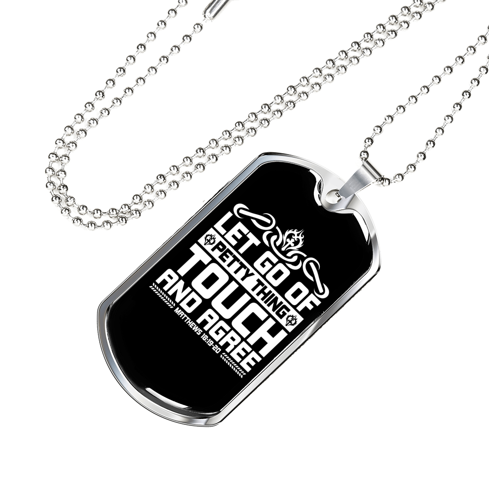 Touch And Agree White Christian Necklace Stainless Steel or 18k Gold Dog Tag 24" Chain-Express Your Love Gifts