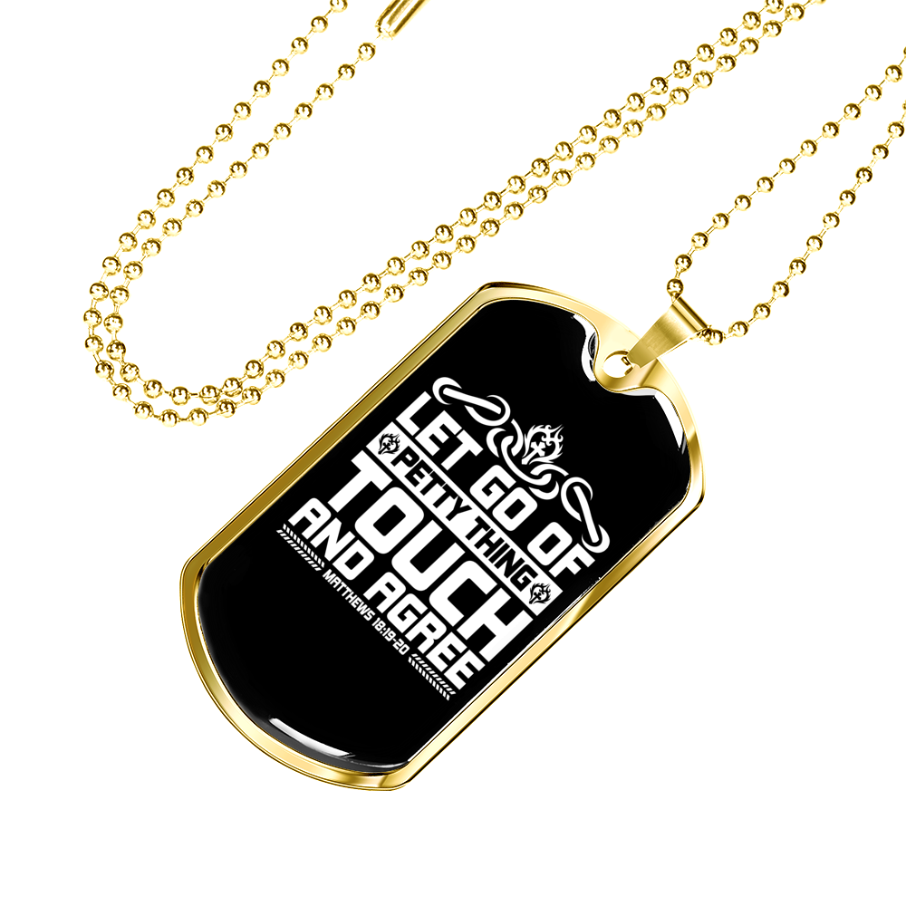 Touch And Agree White Christian Necklace Stainless Steel or 18k Gold Dog Tag 24" Chain-Express Your Love Gifts
