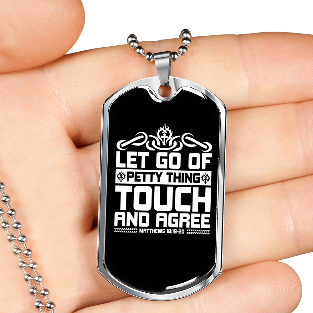 Touch And Agree White Christian Necklace Stainless Steel or 18k Gold Dog Tag 24" Chain-Express Your Love Gifts