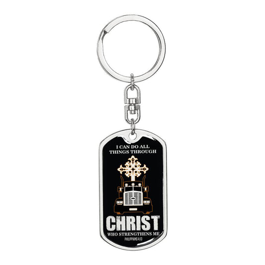 Trucker Christian Dog Tag Pendant Keychain Stainless Steel or 18k Gold-Express Your Love Gifts