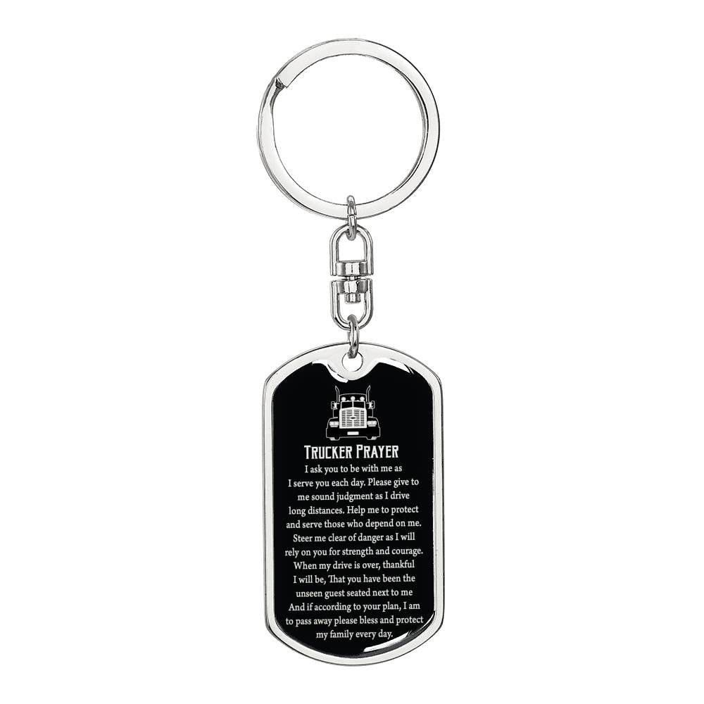 Trucker Prayer Dog Tag Pendant Keychain Stainless Steel or 18k Gold-Express Your Love Gifts