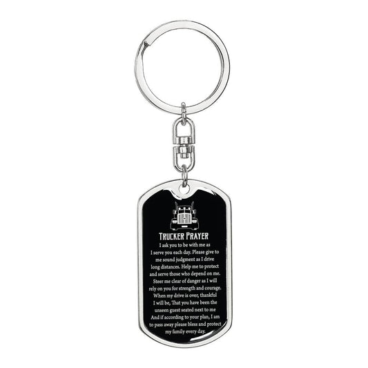 Trucker Prayer Dog Tag Pendant Keychain Stainless Steel or 18k Gold-Express Your Love Gifts