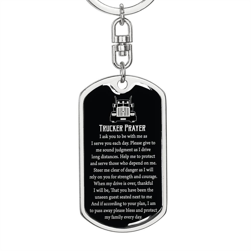 Trucker Prayer Dog Tag Pendant Keychain Stainless Steel or 18k Gold-Express Your Love Gifts