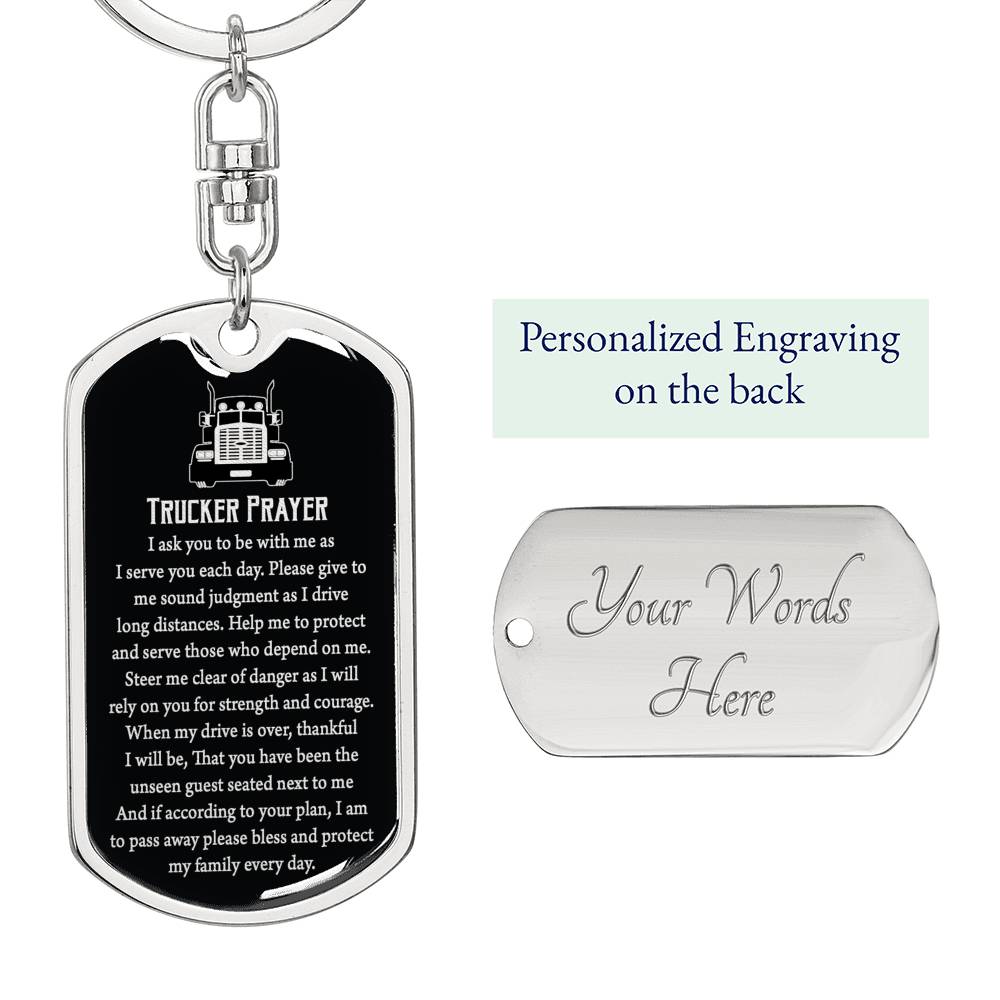 Trucker Prayer Dog Tag Pendant Keychain Stainless Steel or 18k Gold-Express Your Love Gifts