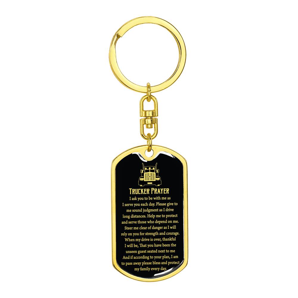 Trucker Prayer Stainless Steel or 18k Gold Premium Swivel Dog Tag Keychain