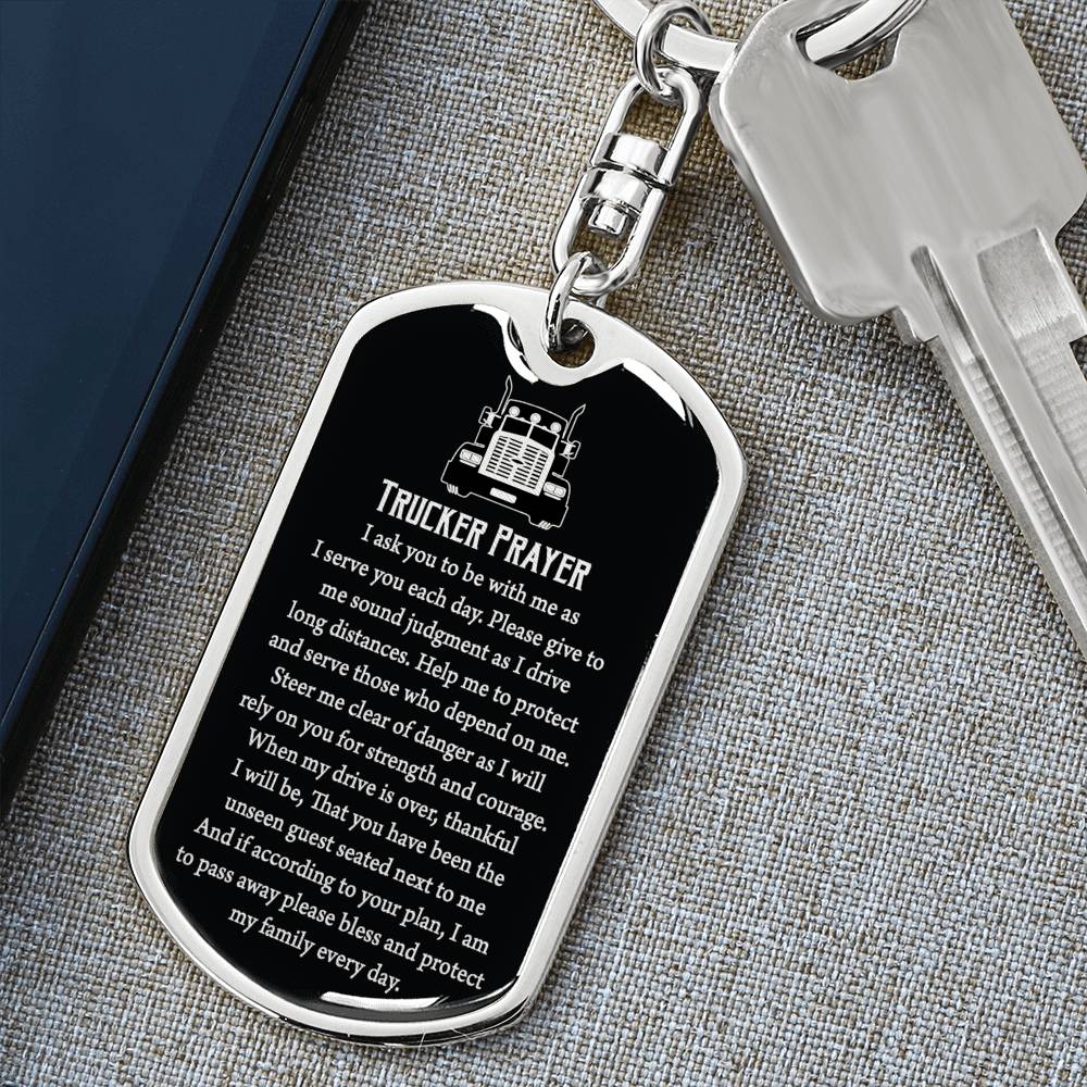 Trucker Prayer Dog Tag Pendant Keychain Stainless Steel or 18k Gold-Express Your Love Gifts