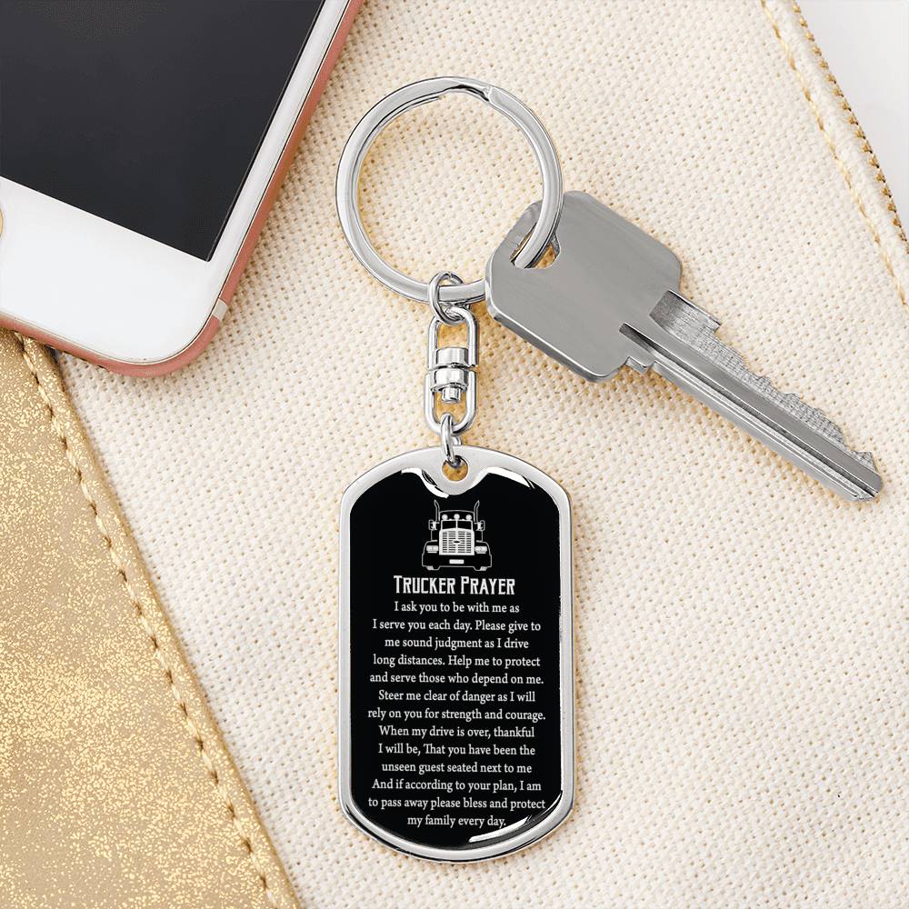 Trucker Prayer Dog Tag Pendant Keychain Stainless Steel or 18k Gold-Express Your Love Gifts