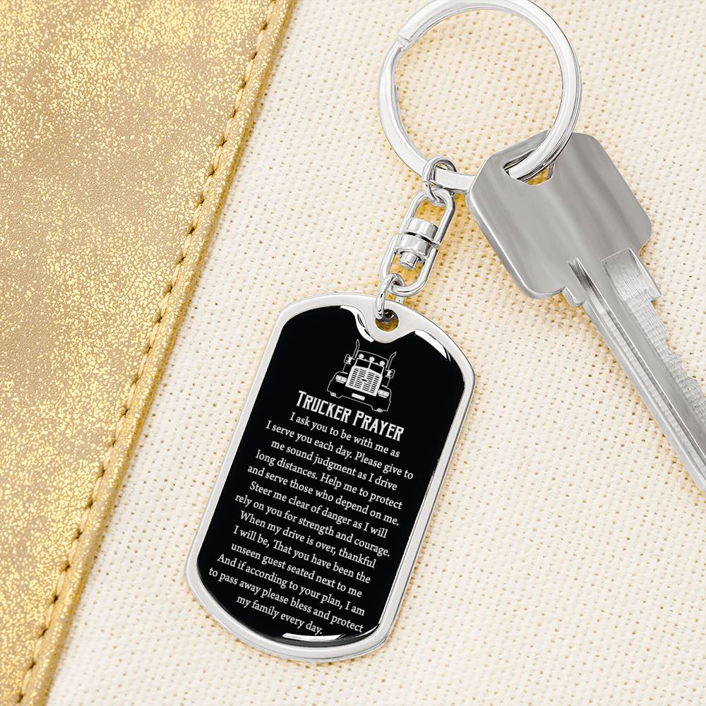 Trucker Prayer Dog Tag Pendant Keychain Stainless Steel or 18k Gold-Express Your Love Gifts