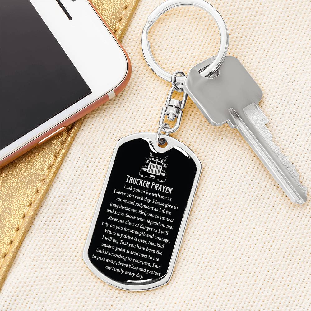Trucker Prayer Dog Tag Pendant Keychain Stainless Steel or 18k Gold-Express Your Love Gifts