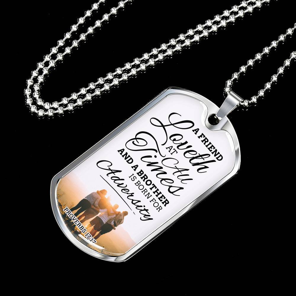 True Friend Loves At All Times Necklace Stainless Steel or 18k Gold Dog Tag 24" Chain-Express Your Love Gifts